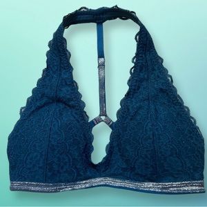 Gilly Hicks Sydney Bralette Teal Blue Lace Womens Size S Racer back  Plunge